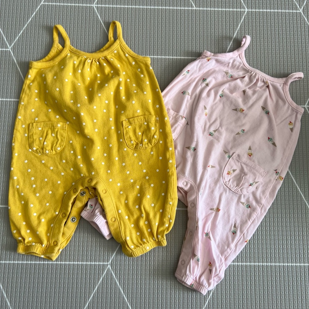 Bundle of 2 Baby jumpers in ice cream and polka dot prints w/ pockets